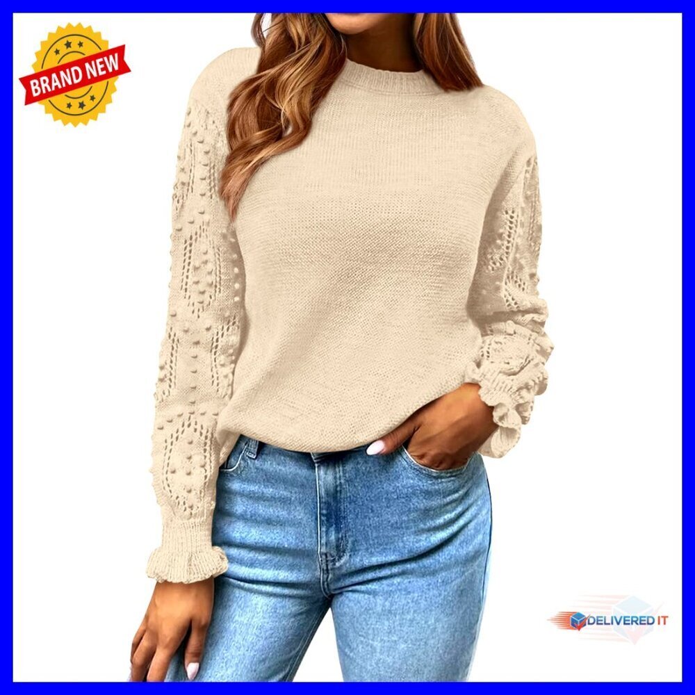 Crew Neck Hollow Out Swiss Dot Knit Pullover Sweater Boho Chic Casual